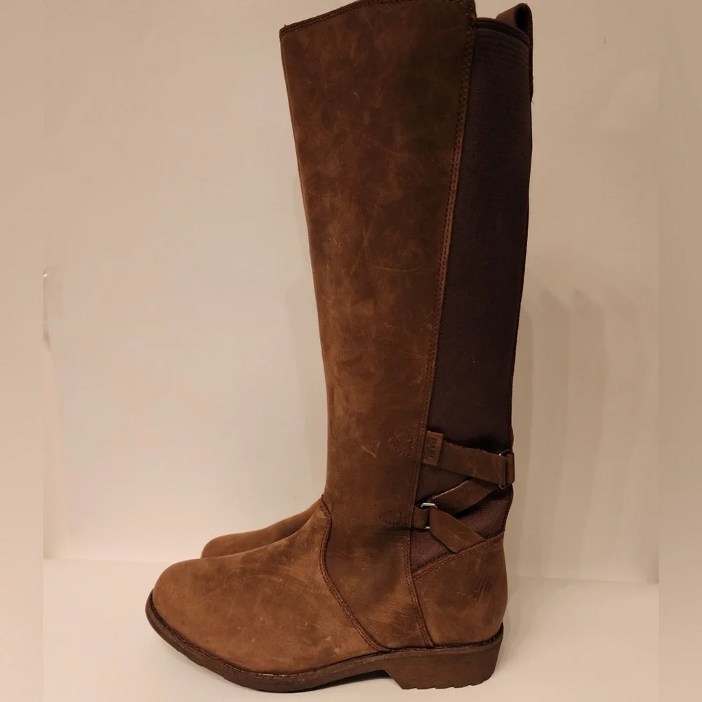 Teva Ellery Tall Waterproof Women’s Brown Leather Boots Size 6